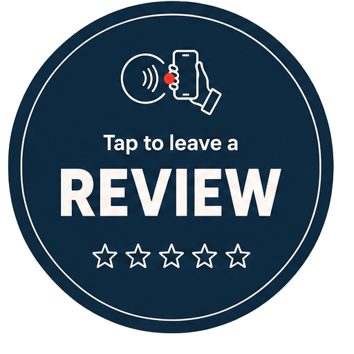 Donkere Klinkt NFC-onderzetter met reviewbestemming